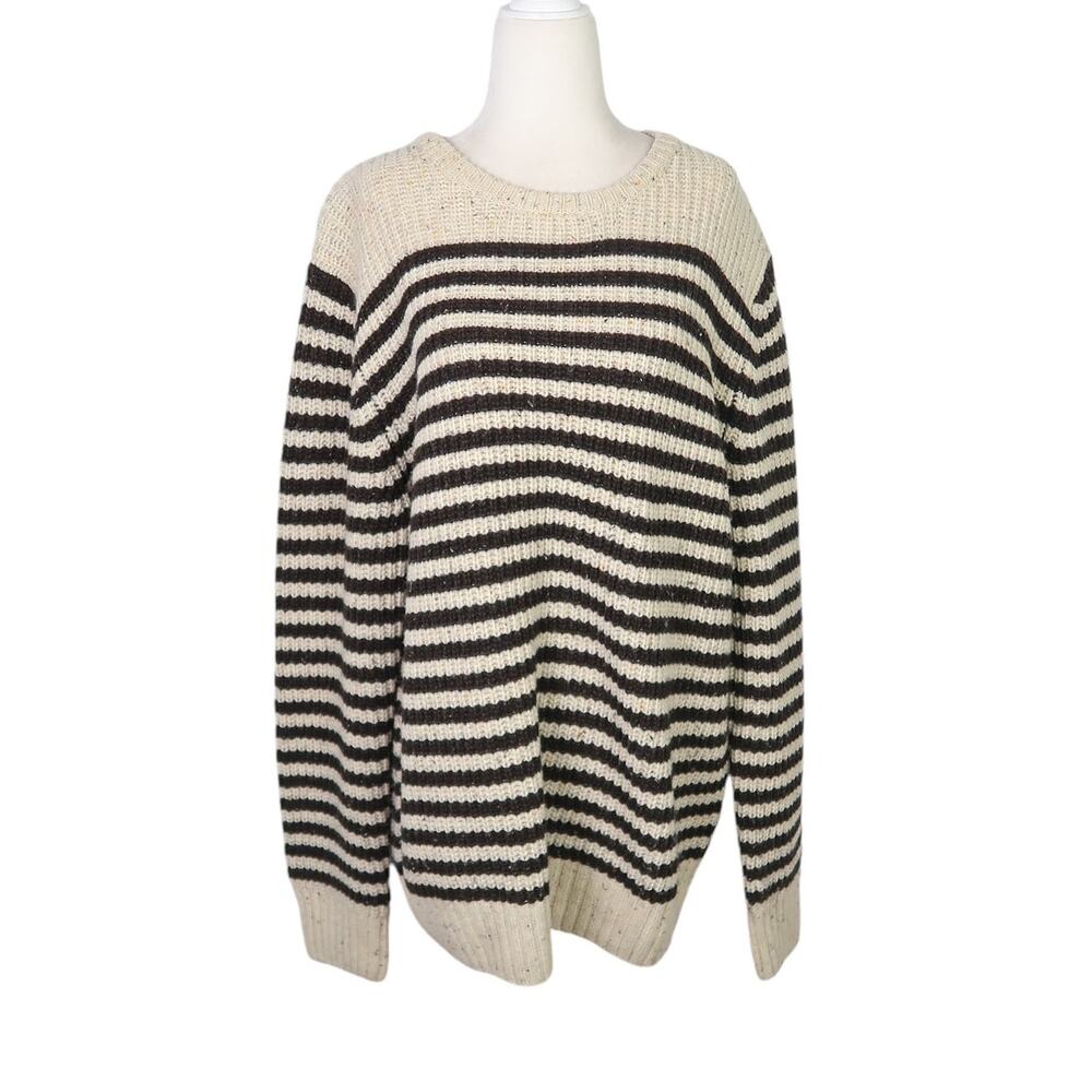 British Khaki cream tan and brown stripe wool blend knit sweater Mens XL